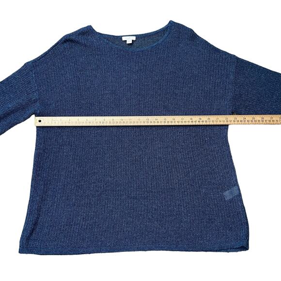 J. Jill Boxy Spring Sweater Womens Sz L Blue Open Knit Pullover Crew Neck - Picture 7 of 10